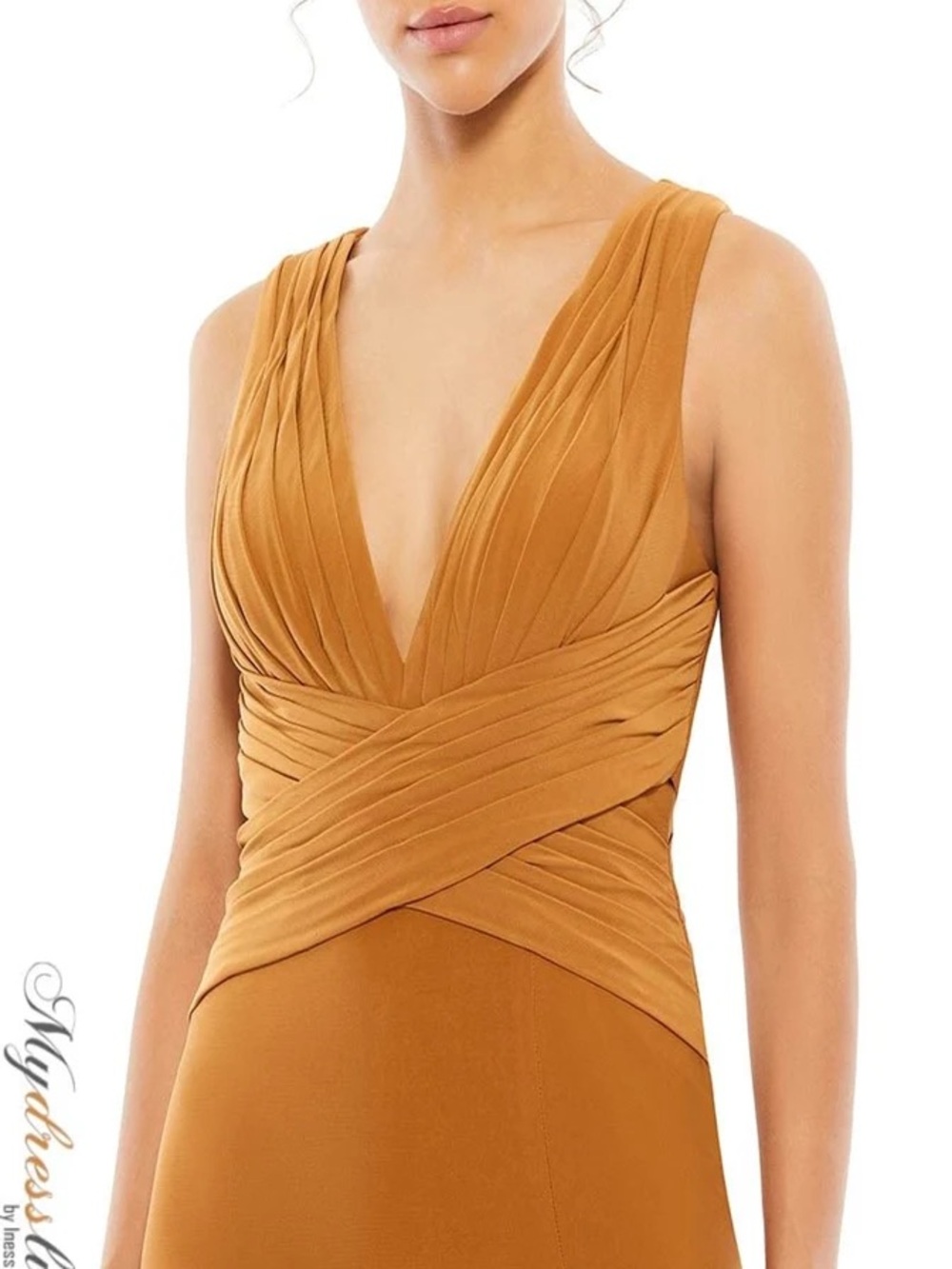Mac Duggal 55703 Caramel Pleated Jersey Gown β Size 0 β NWT